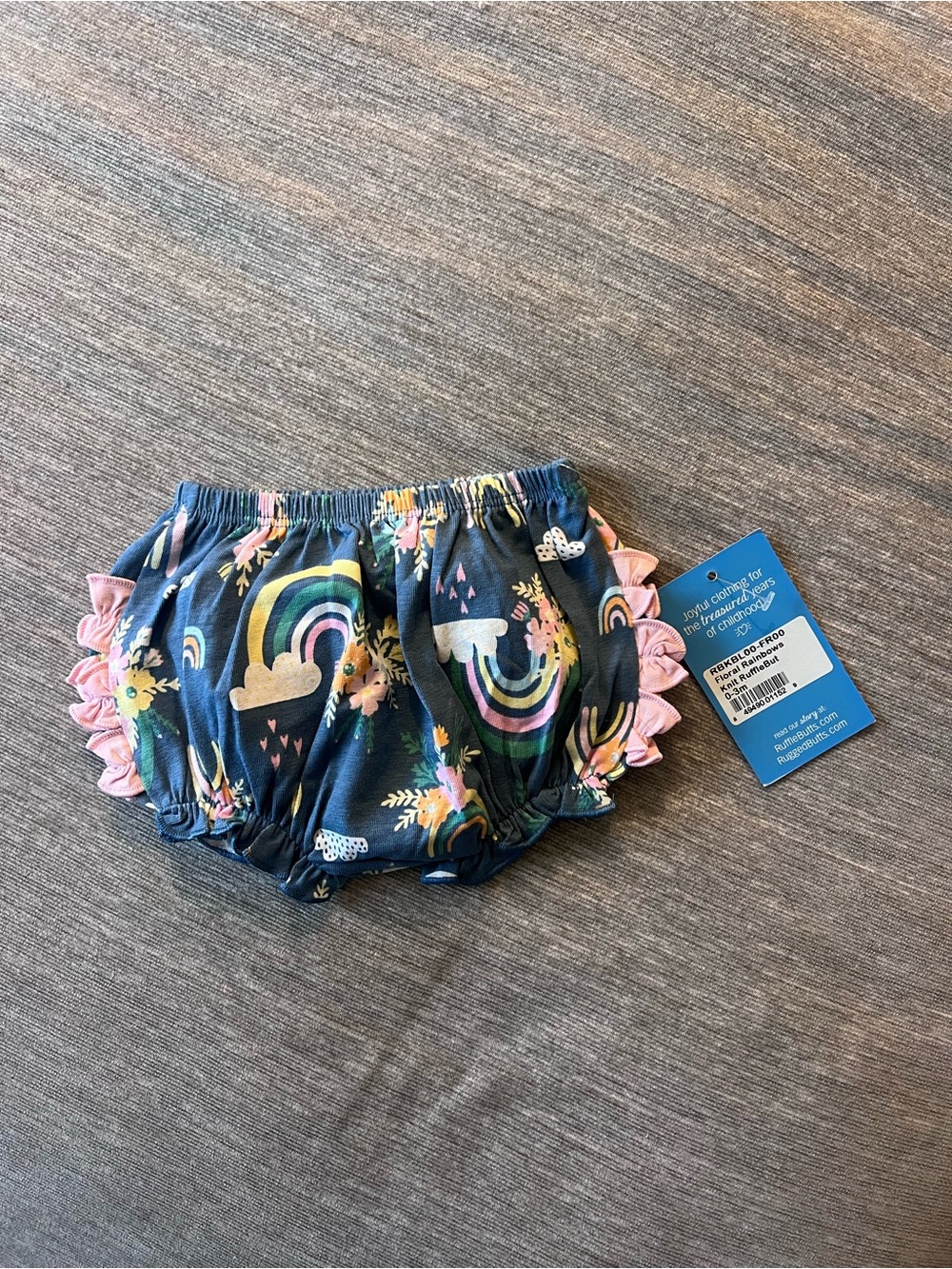 RuffleButts Navy Rainbow Diaper Cover with Pink Ruffles